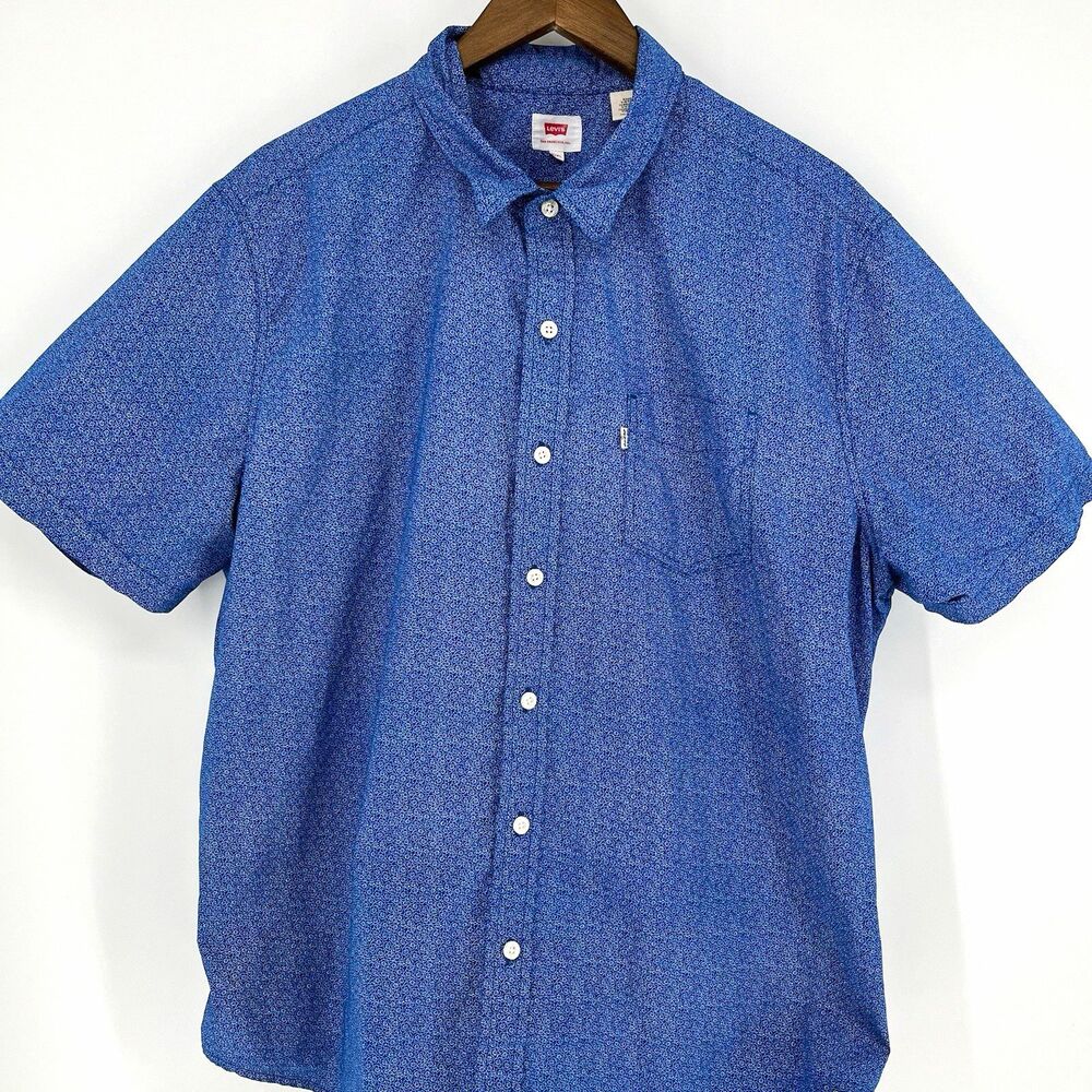 Levi's 2XL Blue Floral Woven Short Sleeve Button-Up Shirt Point Collar Men’s
